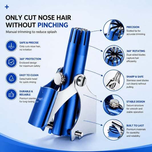 Manual Nose Hair Trimmer for Men & Women – Stainless Steel Safe Nose Hair Cutter with 360° Precision Blades