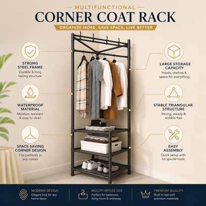 Multifunctional Corner Coat Rack – 3-Layer Space-Saving Organizer