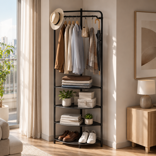 Multifunctional Corner Coat Rack – 3-Layer Space-Saving Organizer