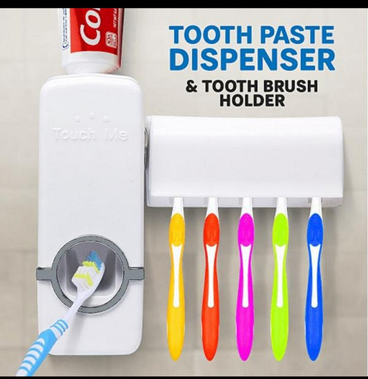 Wall Mounted Toothpaste Holder & Toothbrush Organizer | Automatic Toothpaste Dispenser for Bathroom