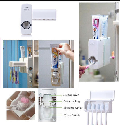 Wall Mounted Toothpaste Holder & Toothbrush Organizer | Automatic Toothpaste Dispenser for Bathroom