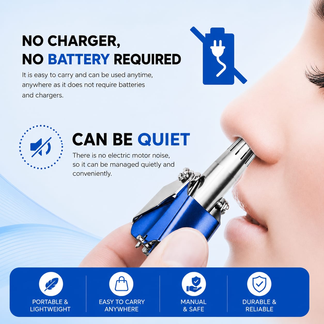 Manual Nose Hair Trimmer for Men &amp; Women – Stainless Steel Safe Nose Hair Cutter with 360° Precision Blades