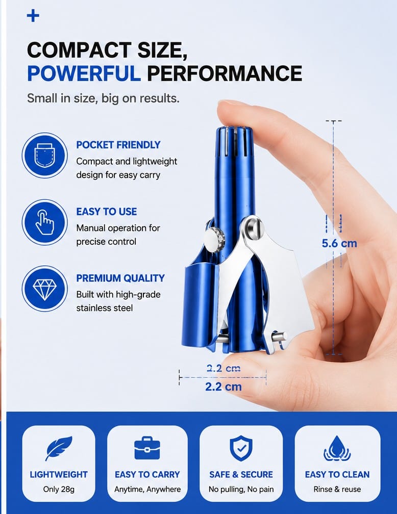 Manual Nose Hair Trimmer for Men &amp; Women – Stainless Steel Safe Nose Hair Cutter with 360° Precision Blades