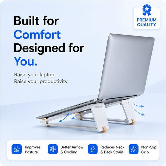 Adjustable Foldable Laptop Stand for Desk – Portable Ergonomic Laptop Holder