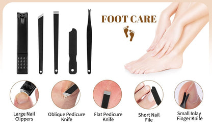 16-Piece Professional Manicure & Pedicure Nail Care Kit with Travel Case – Stainless Steel Grooming Set