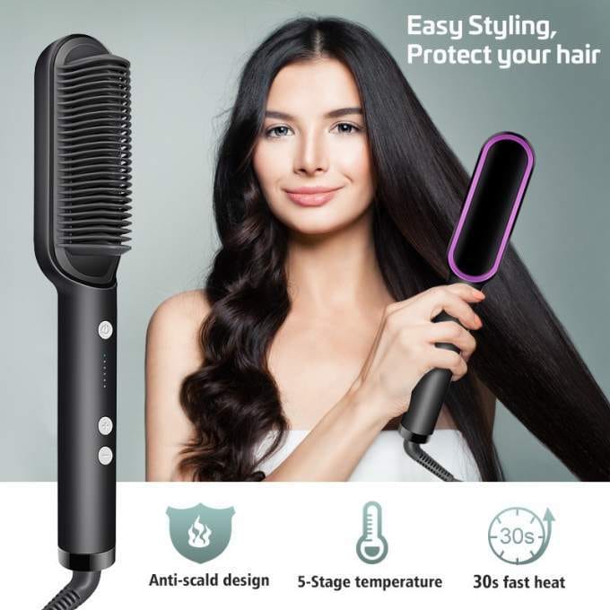 Electric Hair Straightening Brush – Fast Heating Hair Straightener Comb for Women
