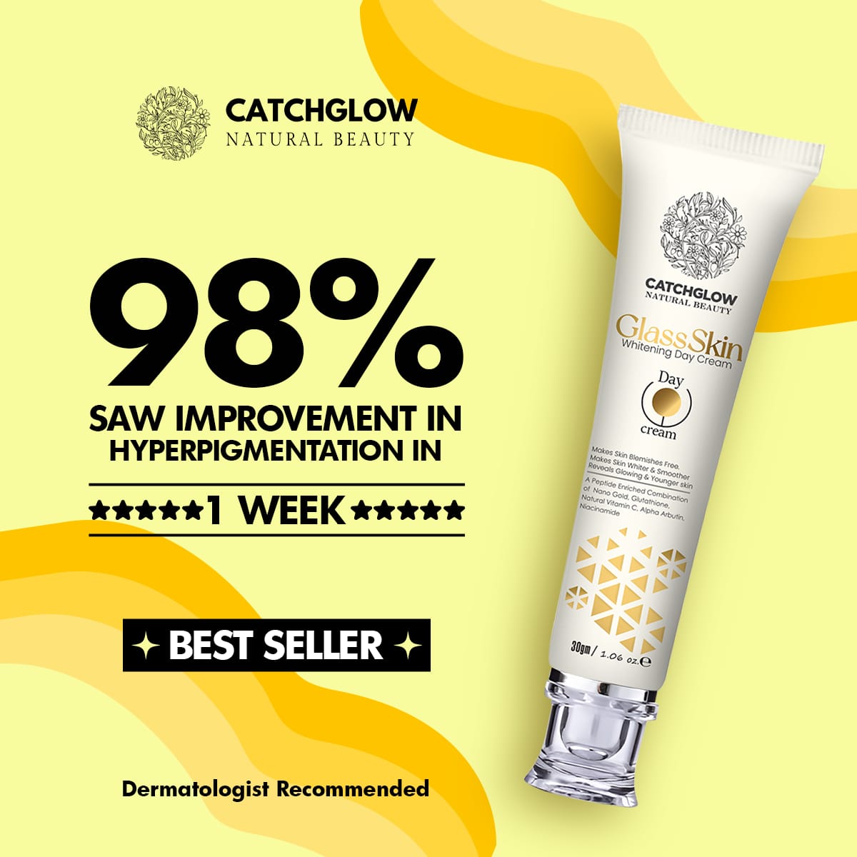 CatchGlow Glass Skin Whitening Day Cream – Brightening & Moisturizing Face Cream (30g)