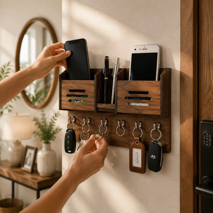 Multipurpose Wooden Key Holder – Decorative Wall Key Hanger