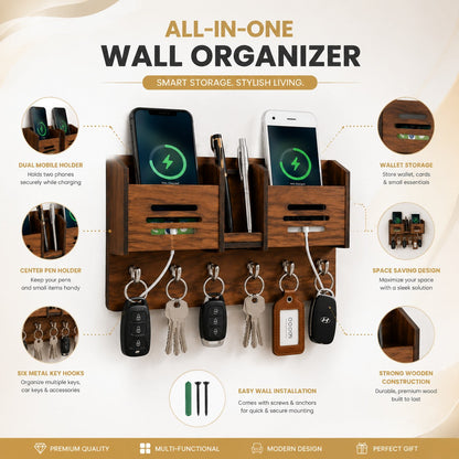 Multipurpose Wooden Key Holder – Decorative Wall Key Hanger