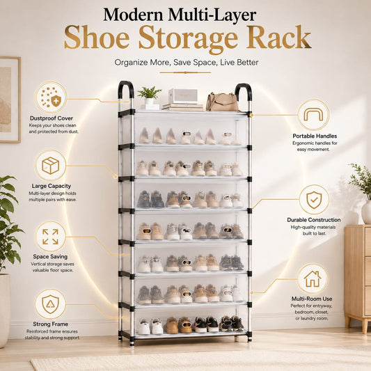Modern Multi-Layer Shoe Storage Rack with Dustproof Cover