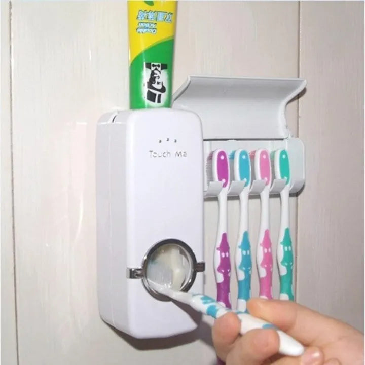 Wall Mounted Toothpaste Holder & Toothbrush Organizer | Automatic Toothpaste Dispenser for Bathroom