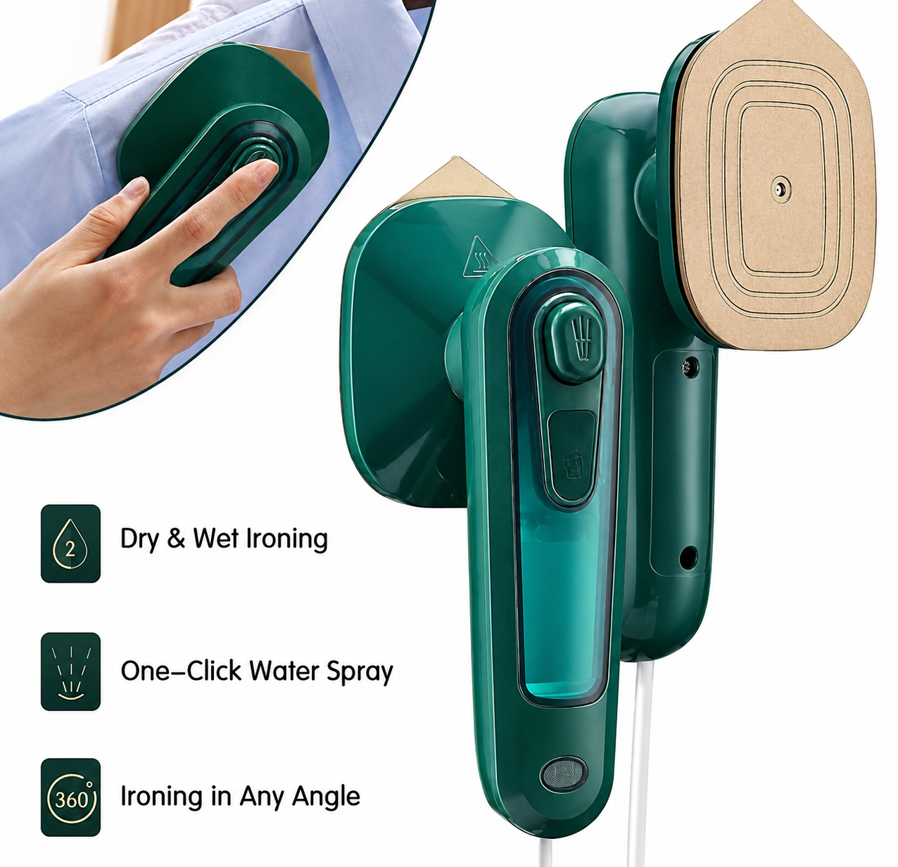 Portable Handheld Steam Iron with Water Spray – 360° Mini Travel Garment Steamer